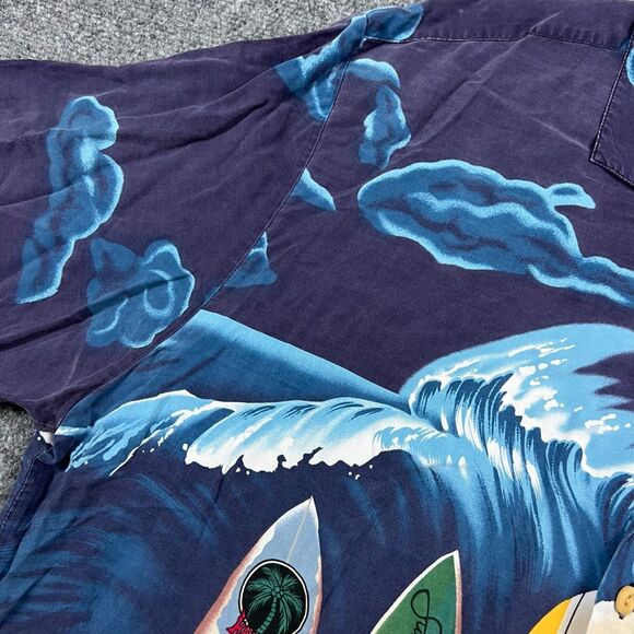 Paradise Found Shirt Mens 2XL XXL Blue Hawaiian Surfboard Surfer Print Button Up - Picture 8 of 14